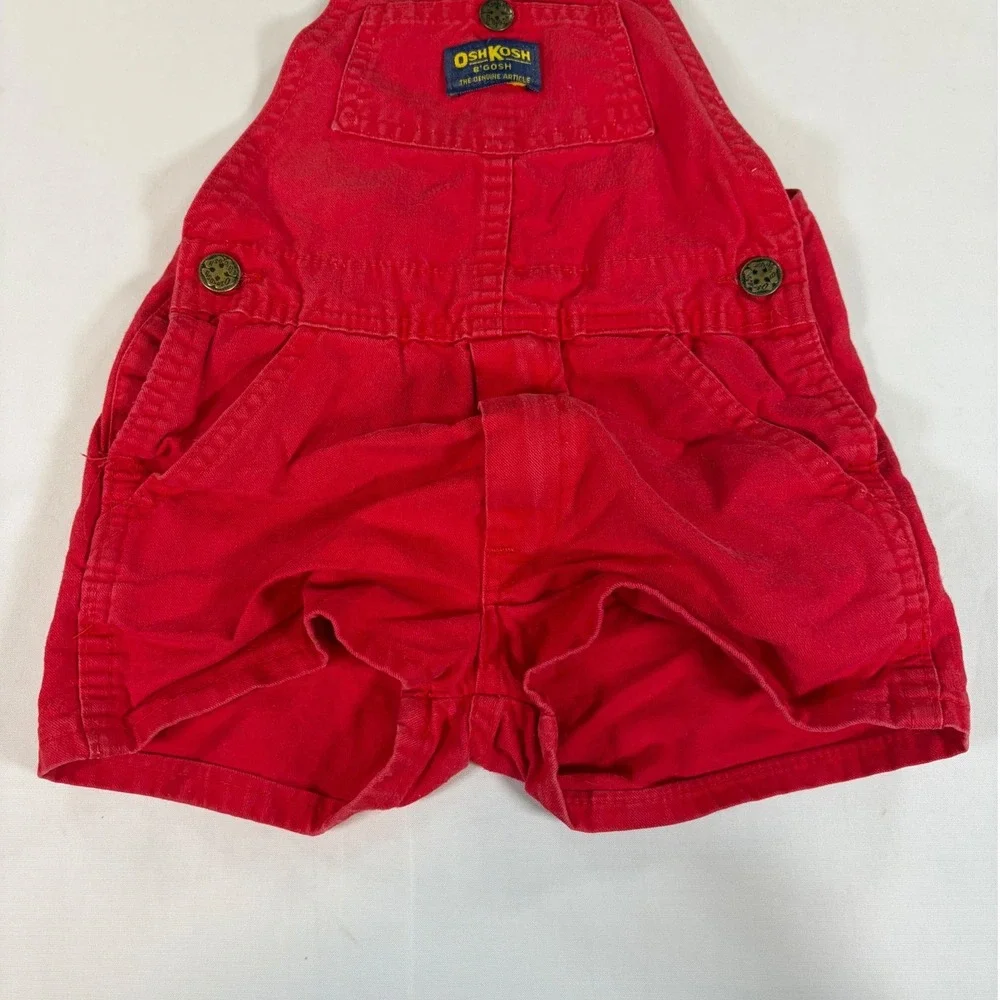 Vtg OshKosh B'gosh Red Cotton Vestbak Shortalls Overalls Made in USA Kids Size 6